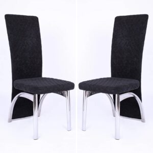 Pooler Black Velvet Dining Chairs With Chrome Frame In Pair