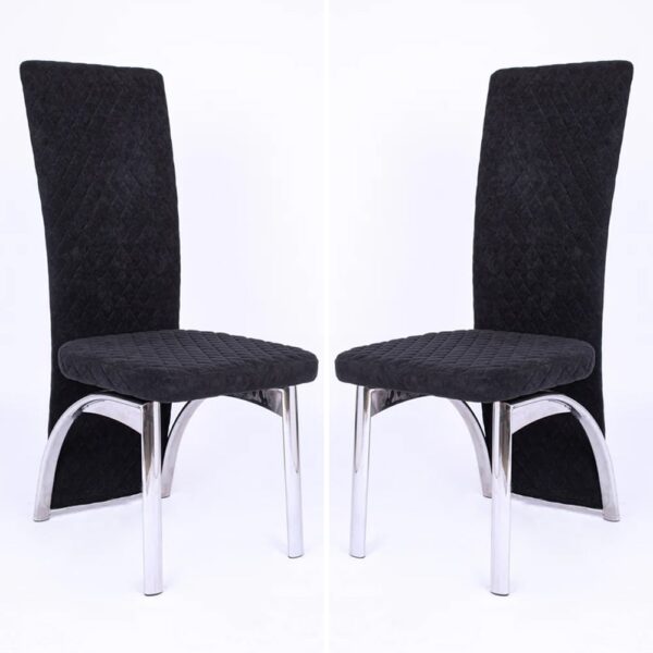 Pooler Black Velvet Dining Chairs With Chrome Frame In Pair
