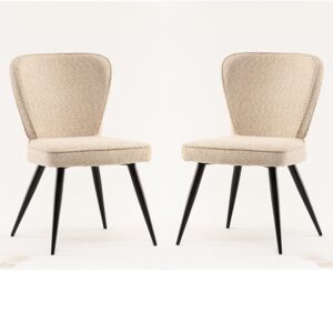 Finn Linen Boucle Fabric Dining Chairs In Pair