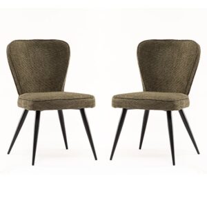 Finn Olive Boucle Fabric Dining Chairs In Pair