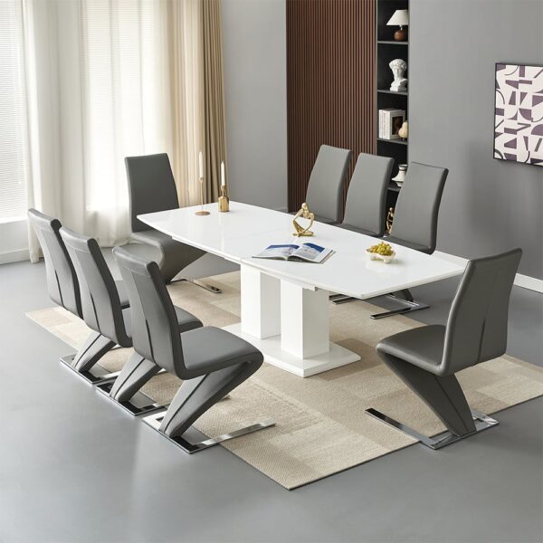 Genisimo Large Gloss Extending Dining Table 8 Demi Z Grey Chairs