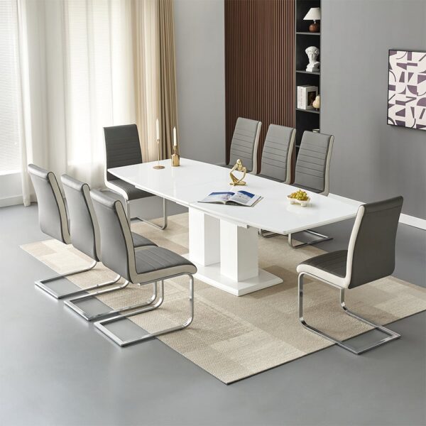 Genisimo Large Gloss Extending Dining Table 8 Symphony Grey Chairs
