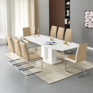 Genisimo Large Gloss Extending Dining Table 8 Symphony Taupe Chairs