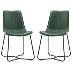 Holland Green PU Leather Dining Chairs With Black Frame In Pair