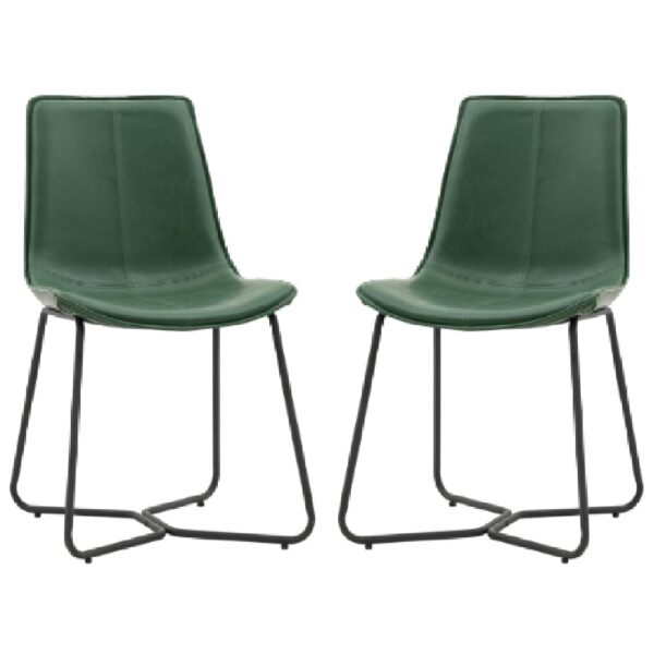 Holland Green PU Leather Dining Chairs With Black Frame In Pair
