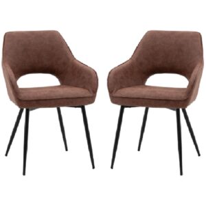 Ivoryton Brown Leather Dining Chairs With Black Legs In Pair