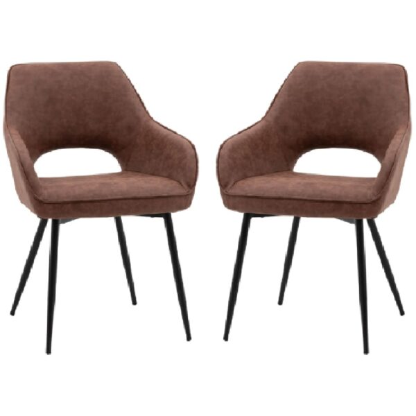 Ivoryton Brown Leather Dining Chairs With Black Legs In Pair