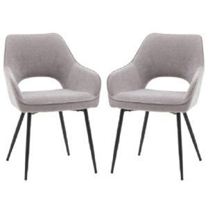Ivoryton Grey Velvet Dining Chairs With Black Legs In Pair