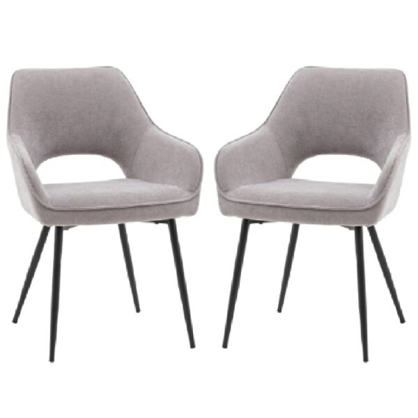 Ivoryton Grey Velvet Dining Chairs With Black Legs In Pair
