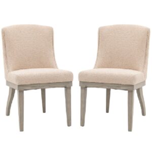 Kigali Natural Fabric Dining Chairs With Wooden Legs In Pair