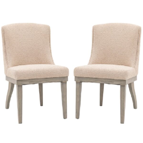 Kigali Natural Fabric Dining Chairs With Wooden Legs In Pair