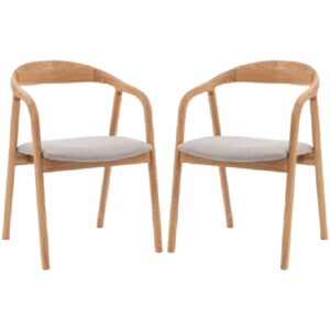 Madrina Natural Wooden Dining Chairs With Fabric Seat In Pair