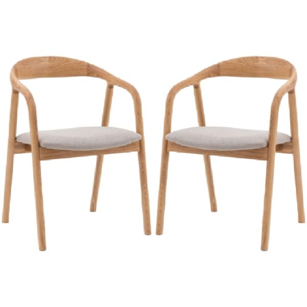 Madrina Natural Wooden Dining Chairs With Fabric Seat In Pair