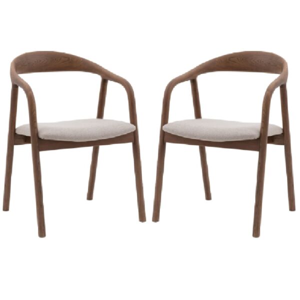 Madrina Walnut Wooden Dining Chairs With Fabric Seat In Pair