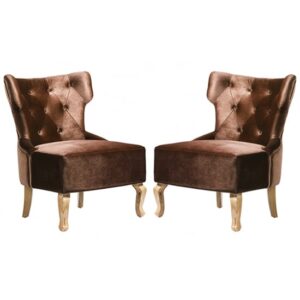 Narvel Brown Velvet Dining Chairs With Wooden Legs In Pair