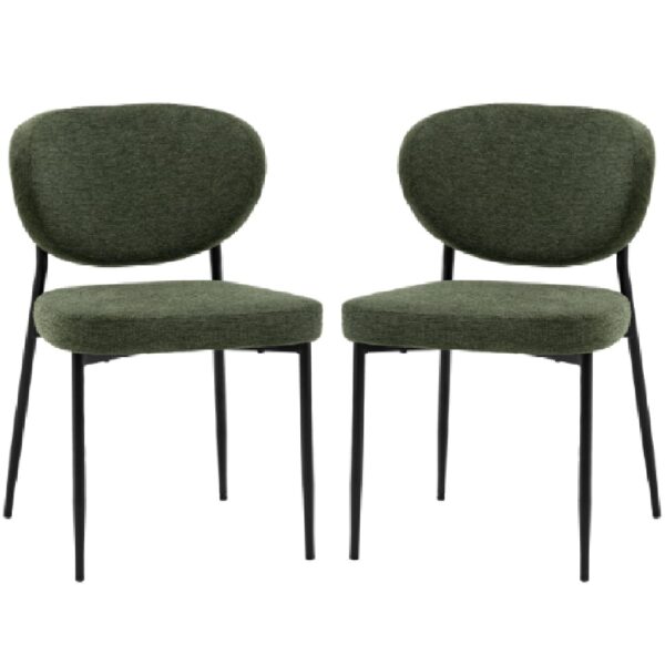 Olney Green Fabric Dining Chairs With Metal Frame In Pair