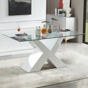 Zanti Clear Glass Dining Table With White High Gloss Base