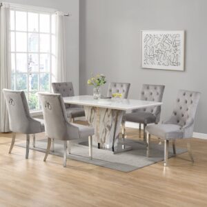 Memphis Large Filo Effect Dining Table 6 Imperial Grey Chairs