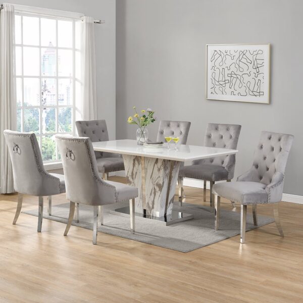 Memphis Large Filo Effect Dining Table 6 Imperial Grey Chairs