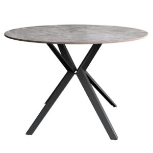 Vashon Ceramic Round Dining Table With Black Legs In Grey