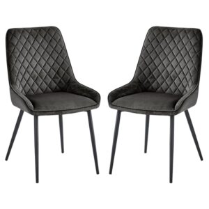 Sanford Gun Metal Grey Velvet Dining Chairs In Pair