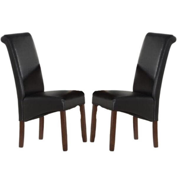 Seguin Black Leather Dining Chairs With Brown Legs In Pair