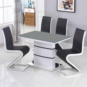 Aelia Grey Glass Top Dining Table 4 Chairs With White Gloss Base