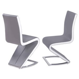 Aelia Grey White PU Leather Dining Chairs In Pair