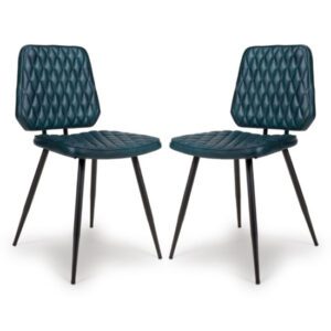 Allen Blue Genuine Buffalo Leather Dining Chairs In Pair