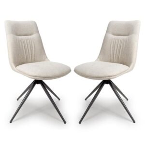 Buxton Swivel Natural Fabric Dining Chairs In Pair