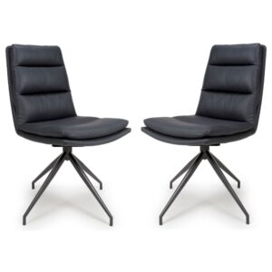 Norton Black Leather Dining Chairs With Metal Legs In Pair