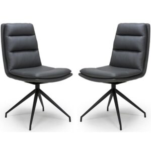 Norton Grey Leather Dining Chairs With Metal Legs In Pair