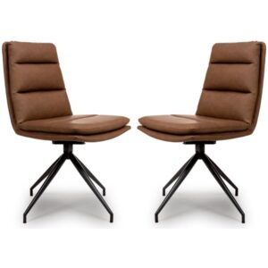 Norton Tan Leather Dining Chairs With Metal Legs In Pair