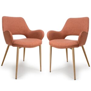 Sanremo Brick Fabric Dining Chairs With Oak Legs In Pair