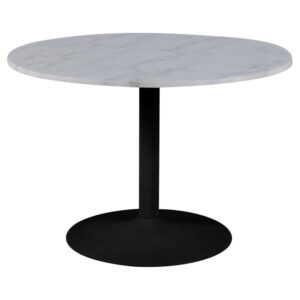 Taraji Marble Round Dining Table With Black Base In White Guangxi