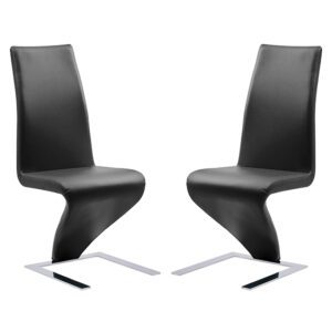 Demi Z Black Faux Leather Dining Chairs With Chrome Feet In Pair