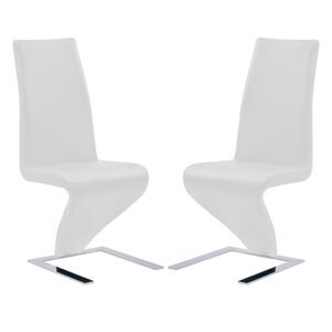 Demi Z White Faux Leather Dining Chairs With Chrome Feet In Pair