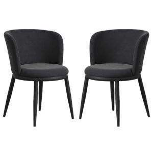 Nixa Black Velvet Dining Chairs In Pair