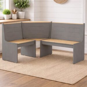 Conroe Wooden Corner Dining Bench In Honey Brown And Grey