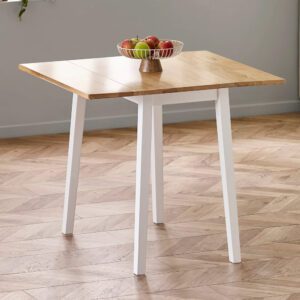 Lamar Wooden Square Dropleaf Dining Table - White And Light Brown