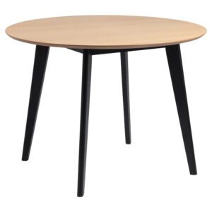 Reims Wooden Round Dining Table In Oak And Matt Black