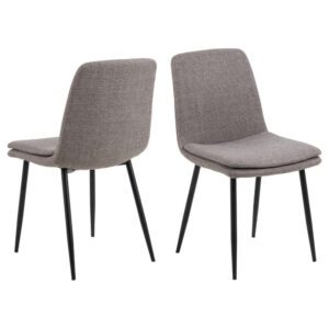 Becka Grey Brown Fabric Dining Chairs With Black Legs In Pair