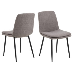 Becka Grey Brown Fabric Dining Chairs With Black Legs In Pair