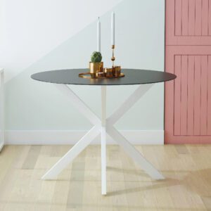 Modena Black Glass Dining Table With White Metal Frame