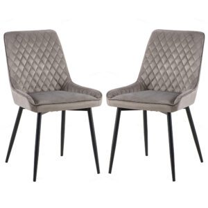 Niles Grey Velvet Dining Chairs With Black Legs In Pair
