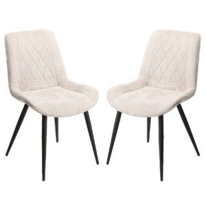 Arta Diamond Stitch Natural Fabric Dining Chairs In Pair