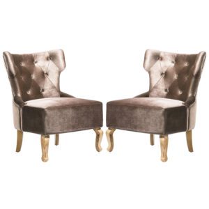 Narvel Beige Velvet Dining Chairs With Wooden Legs In Pair