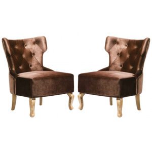 Narvel Brown Velvet Dining Chairs With Wooden Legs In Pair