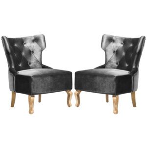 Narvel Grey Velvet Dining Chairs With Wooden Legs In Pair